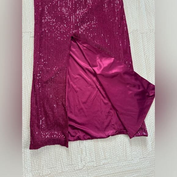 Alamour The Label Gown Dress Wedding Guest Magenta Sequin Glam Formal Prom Sz L - Picture 8 of 16
